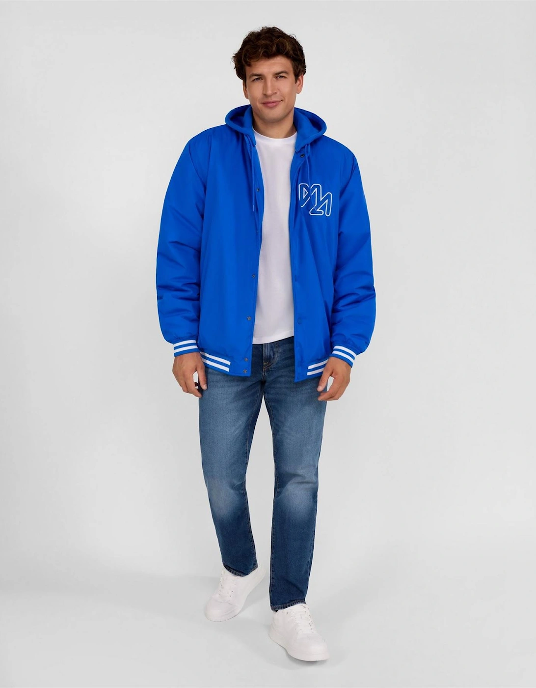 Baseball Style Jacket Detachable Hood Cobalt Blue