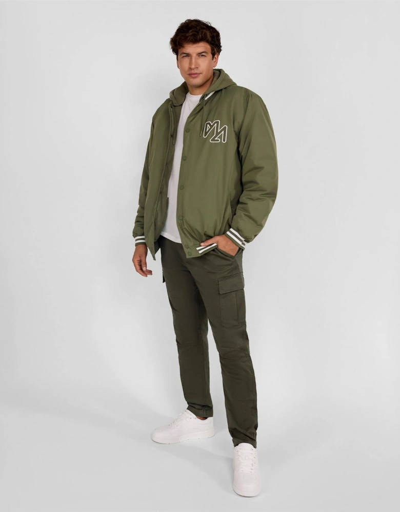 Baseball Style Jacket Detachable Hood Khaki