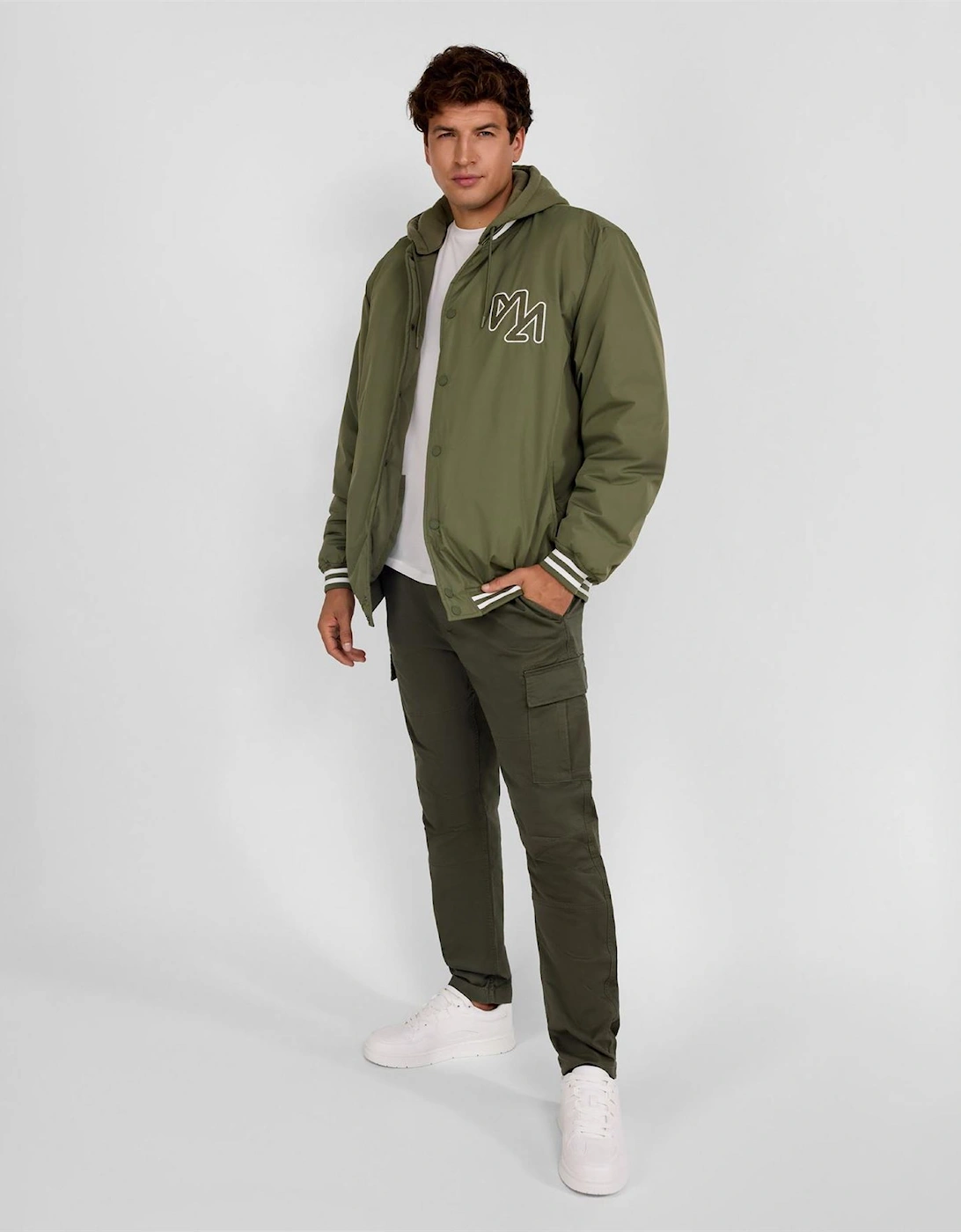 Baseball Style Jacket Detachable Hood Khaki