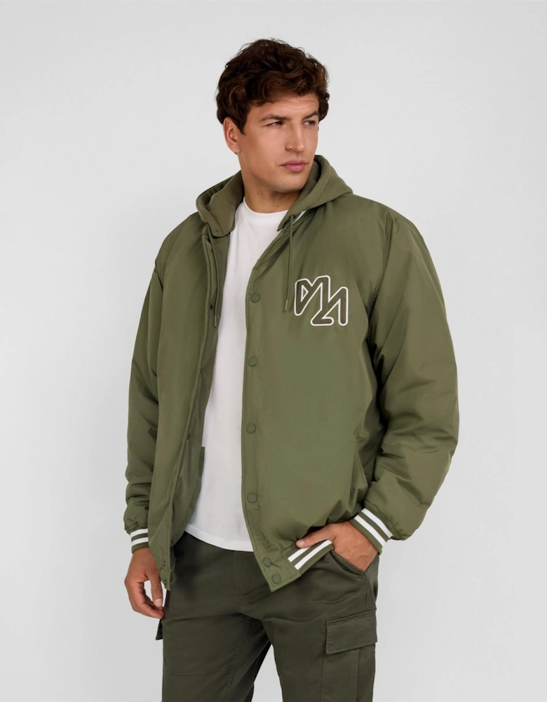 Baseball Style Jacket Detachable Hood Khaki