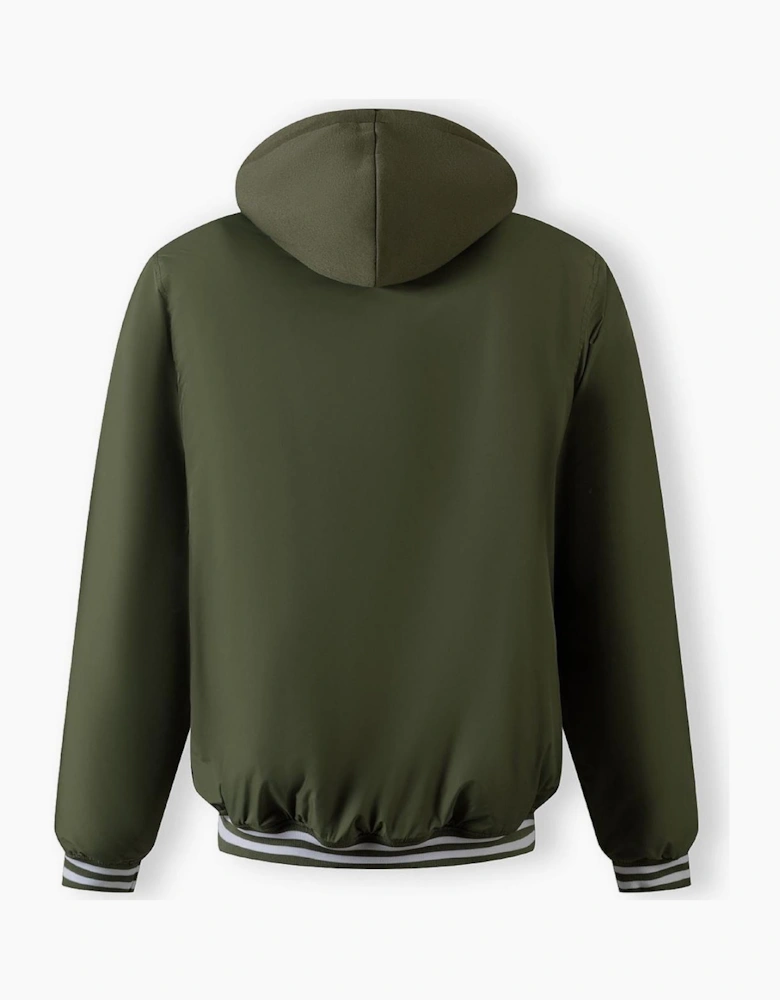 Baseball Style Jacket Detachable Hood Khaki