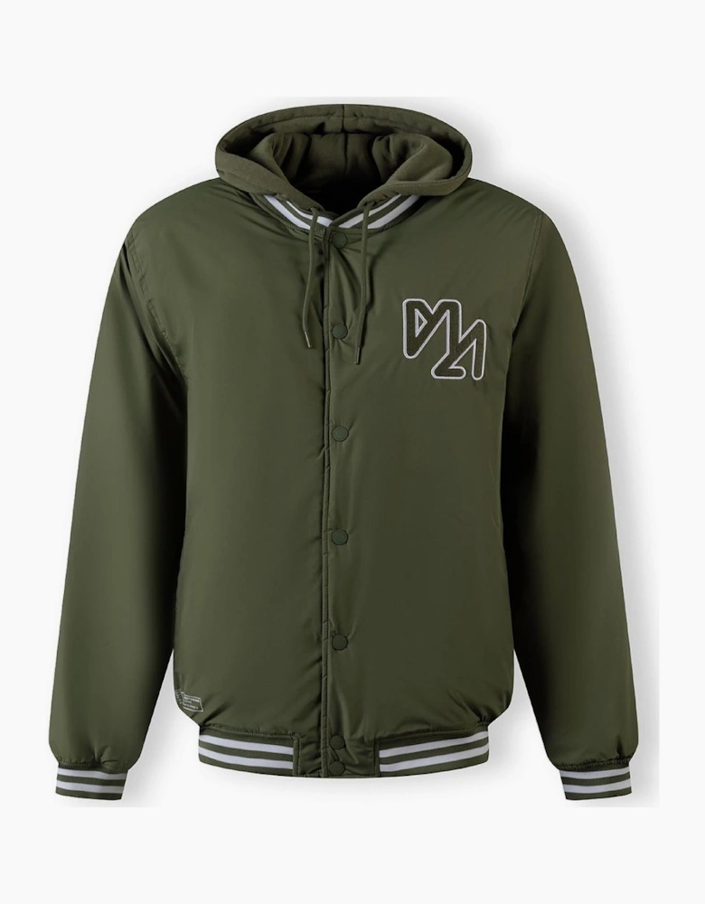 Baseball Style Jacket Detachable Hood Khaki