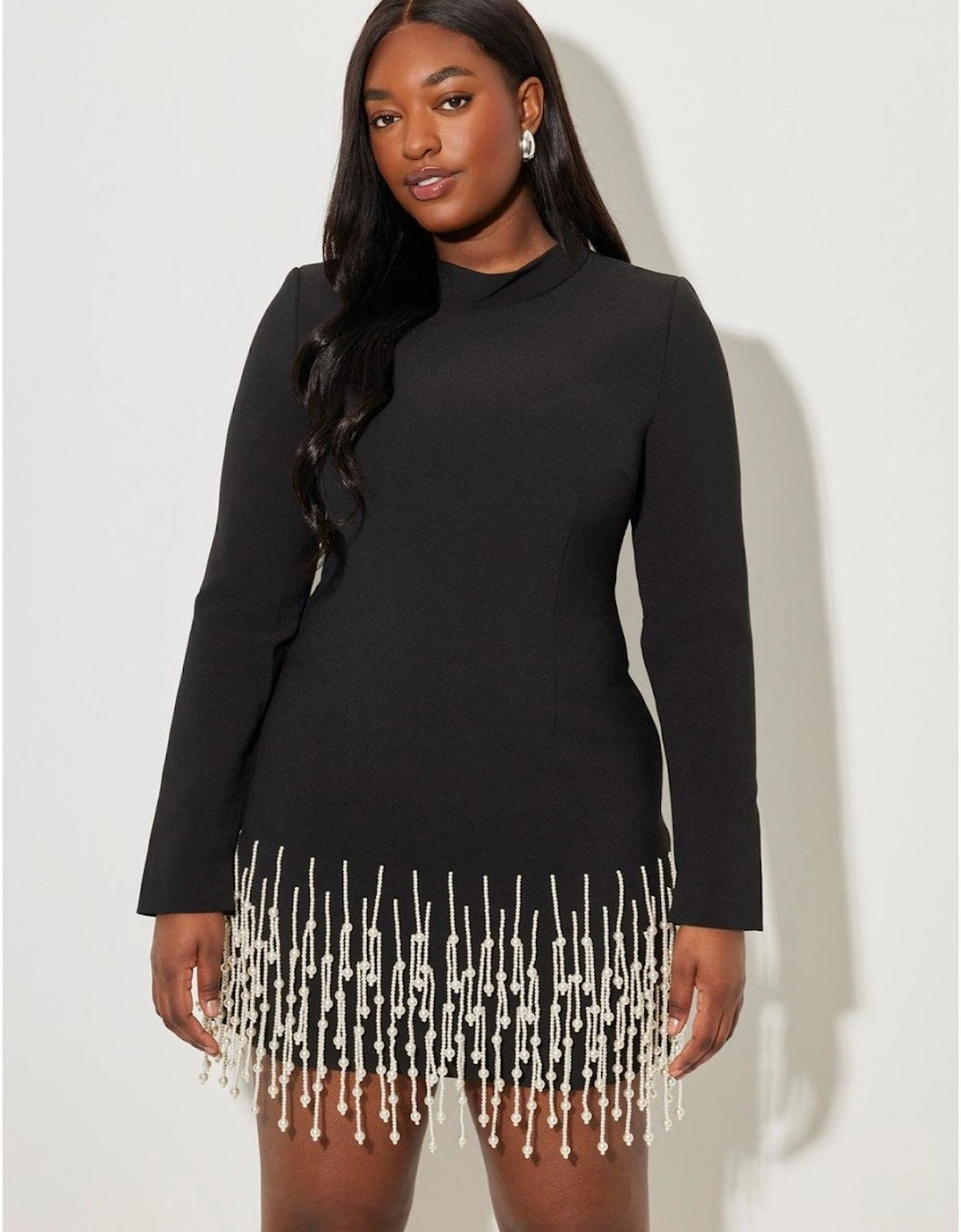Pearl Sleeved Mini Dress