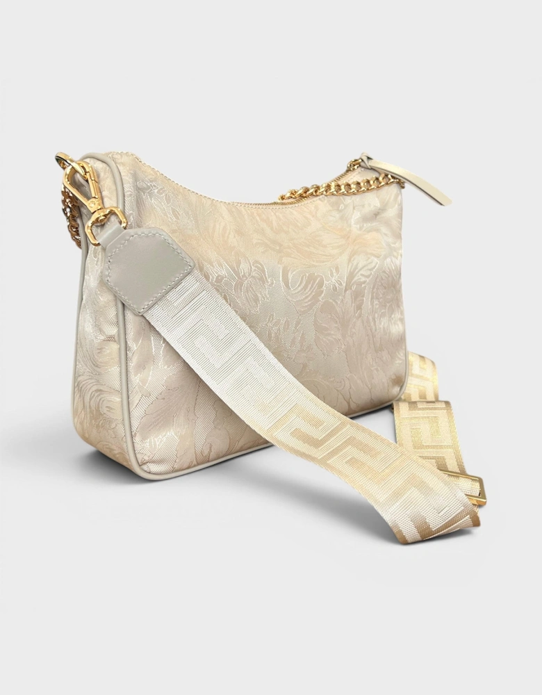 Hobo Medusa Head Floral Large Shoulder Bag Beige