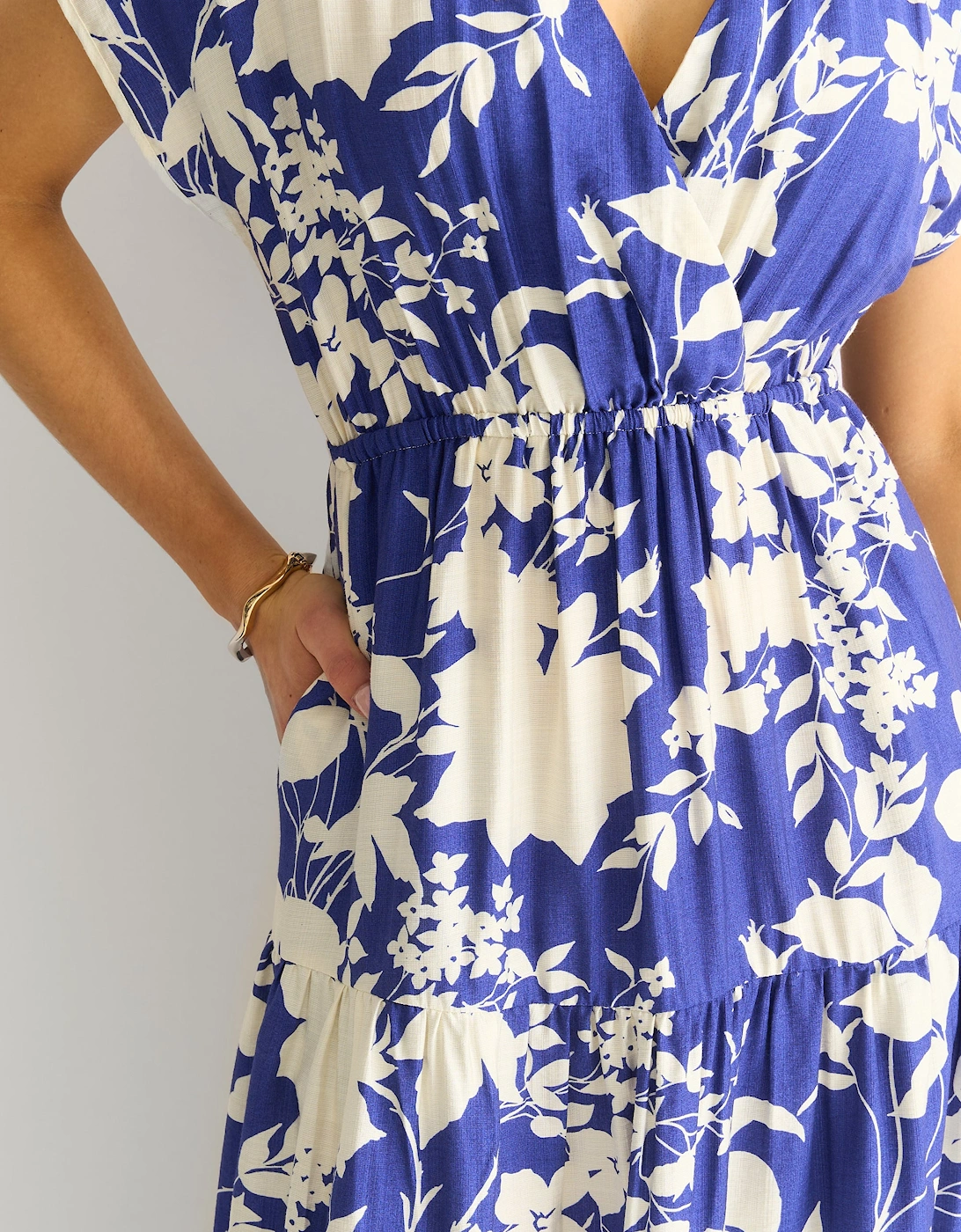 Blue Floral Elastic Waist Maxi Dress