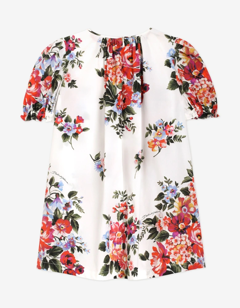 Dolce & Gabbana Girls Cotton Floral Print Dress in Multicolour