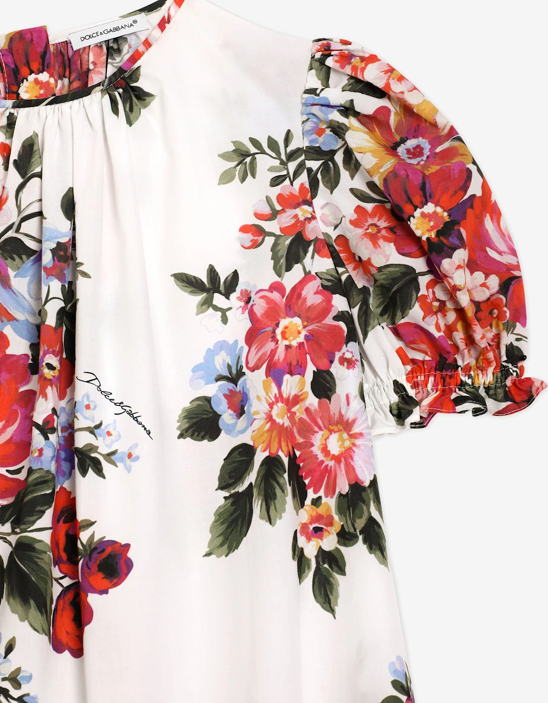 Dolce & Gabbana Girls Cotton Floral Print Dress in Multicolour