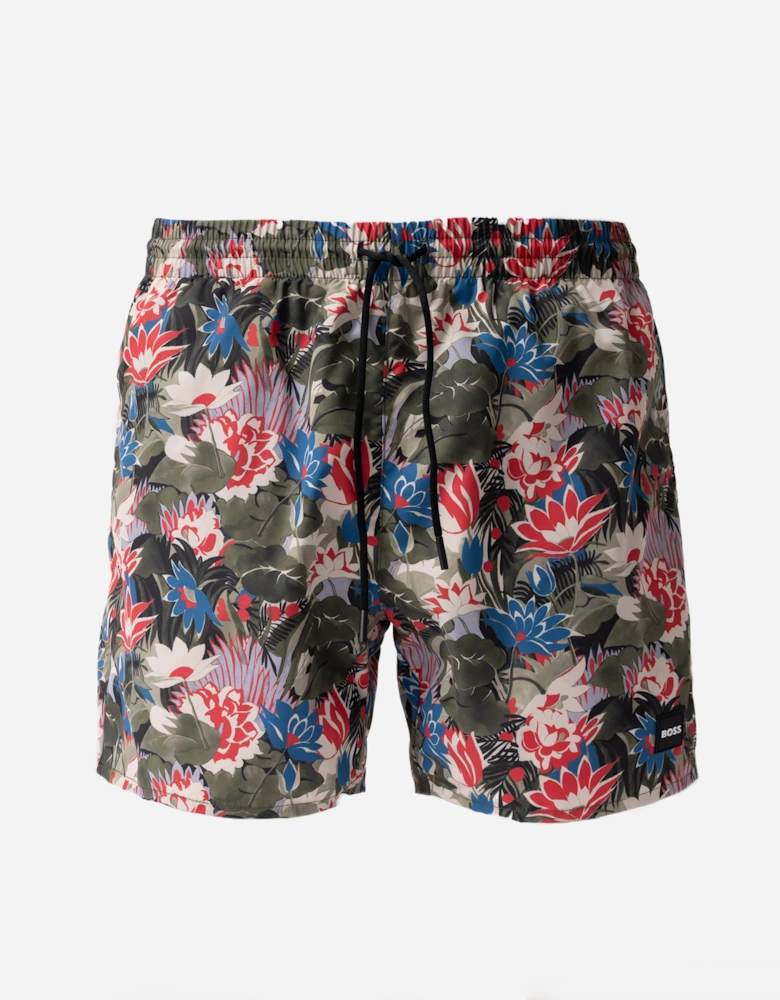 BOSS Orange Piranha Mens Tropical Print Quick-Drying Swim Shorts - Open Green 351