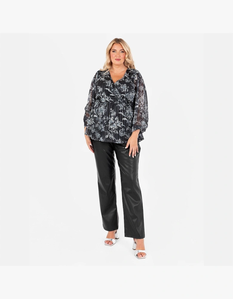 V-Neck Balloon Sleeve Wrap Blouse