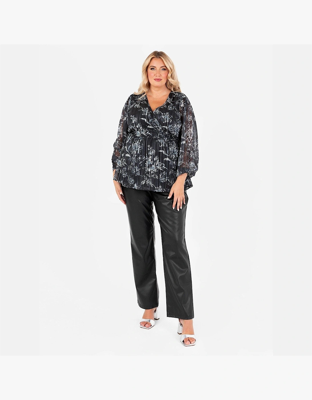 V-Neck Balloon Sleeve Wrap Blouse