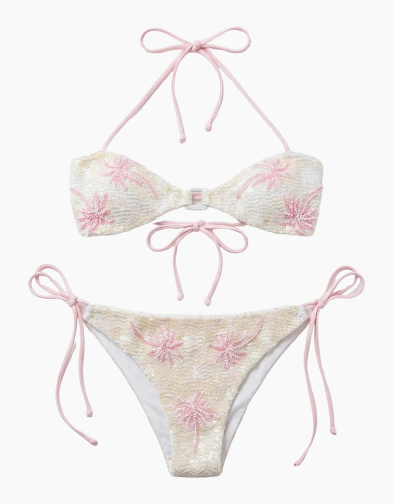 Jessica Pink Palm Whisper White Bikini Bottom in Stock