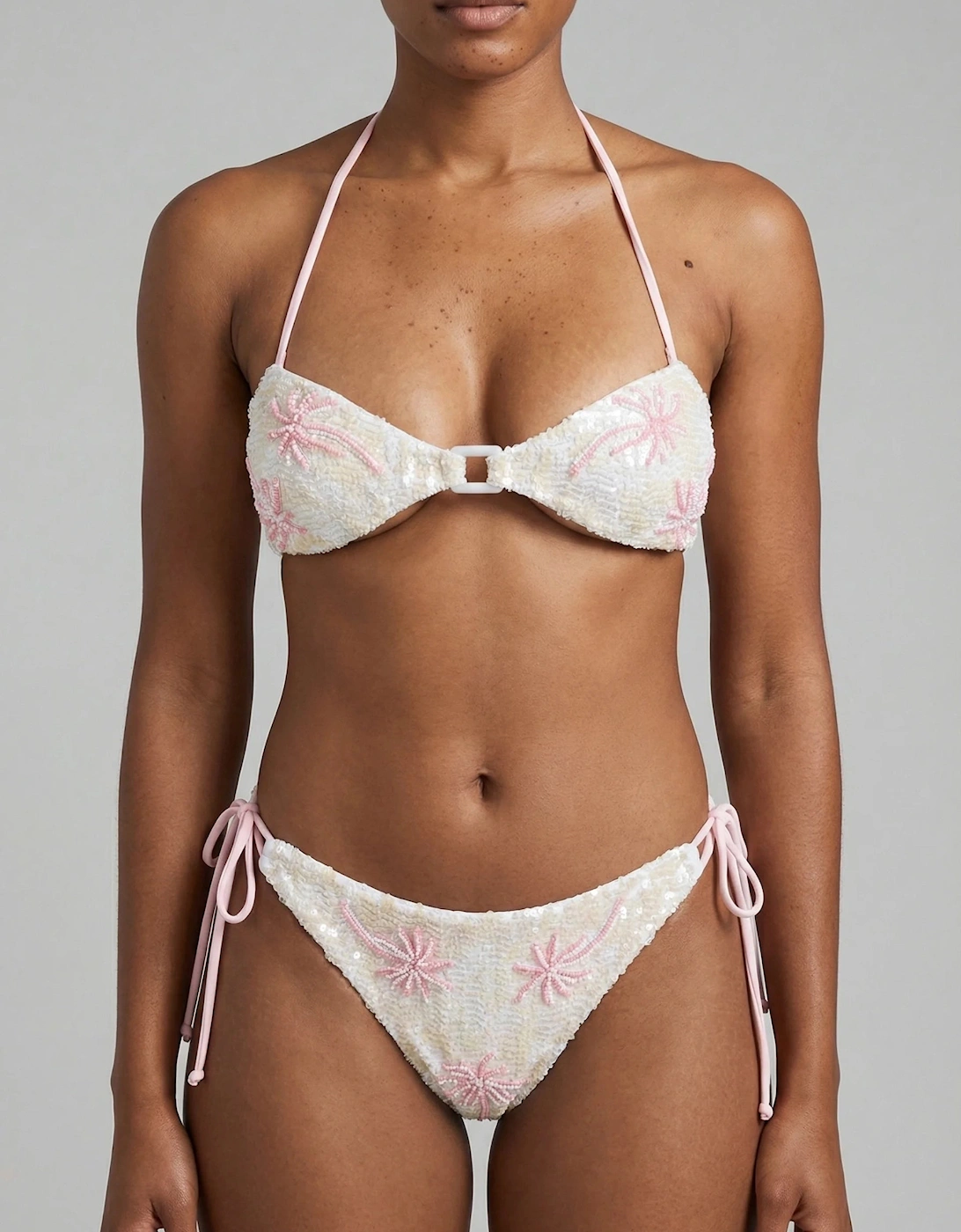 Jessica Pink Palm Whisper White Bikini Bottom in Stock