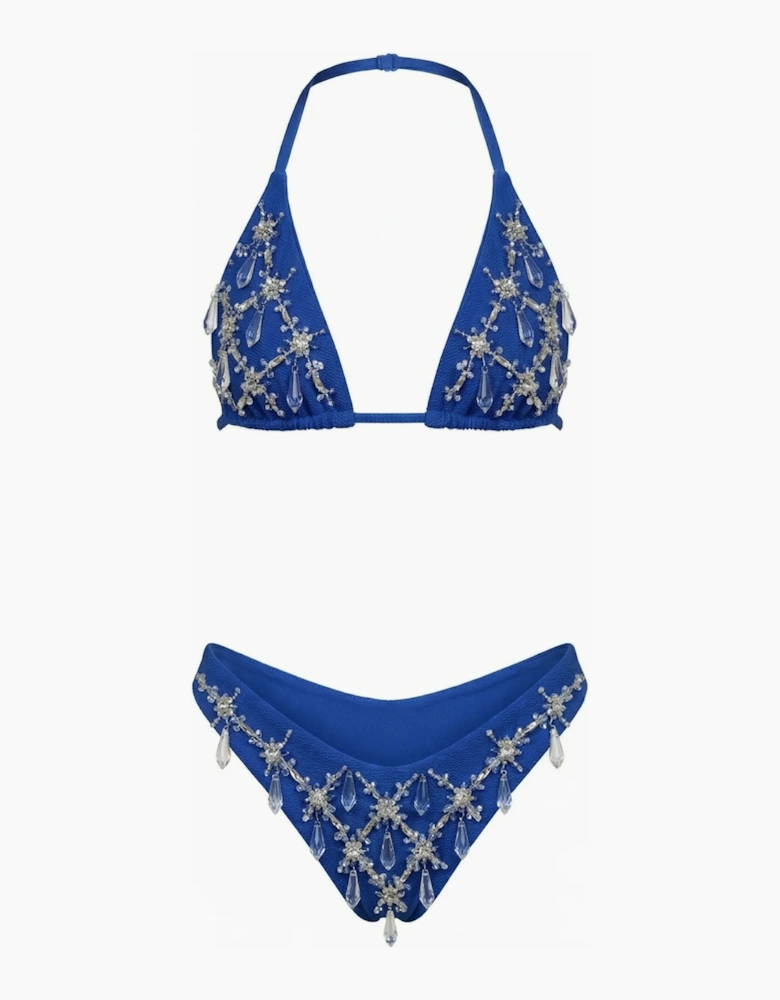 Calliope Luxury Crystal Bikini Bottom - Electric Blue