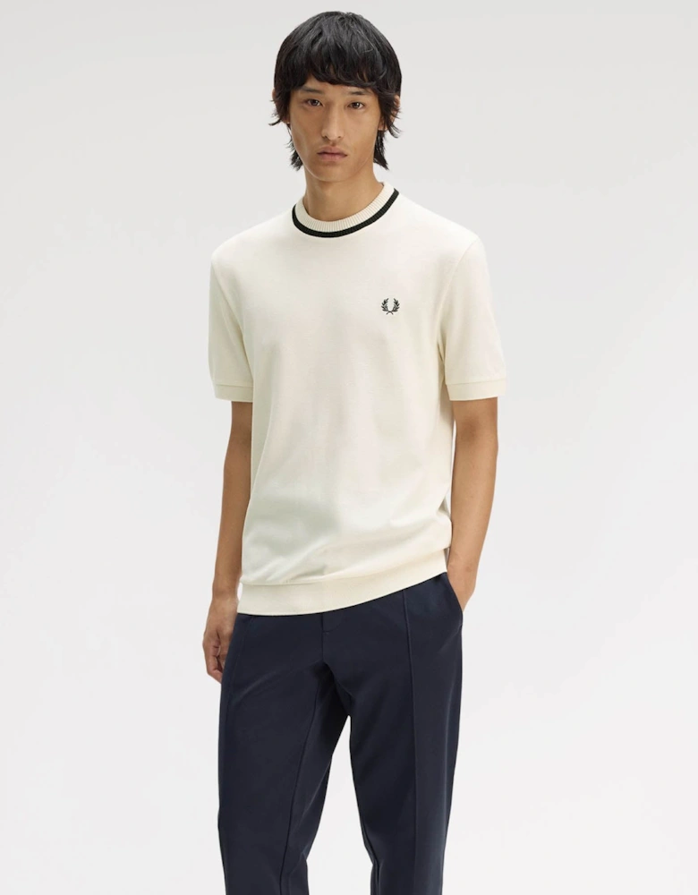 Fred Perry Mens Crew Neck Pique T-Shirt - Ecru 91B