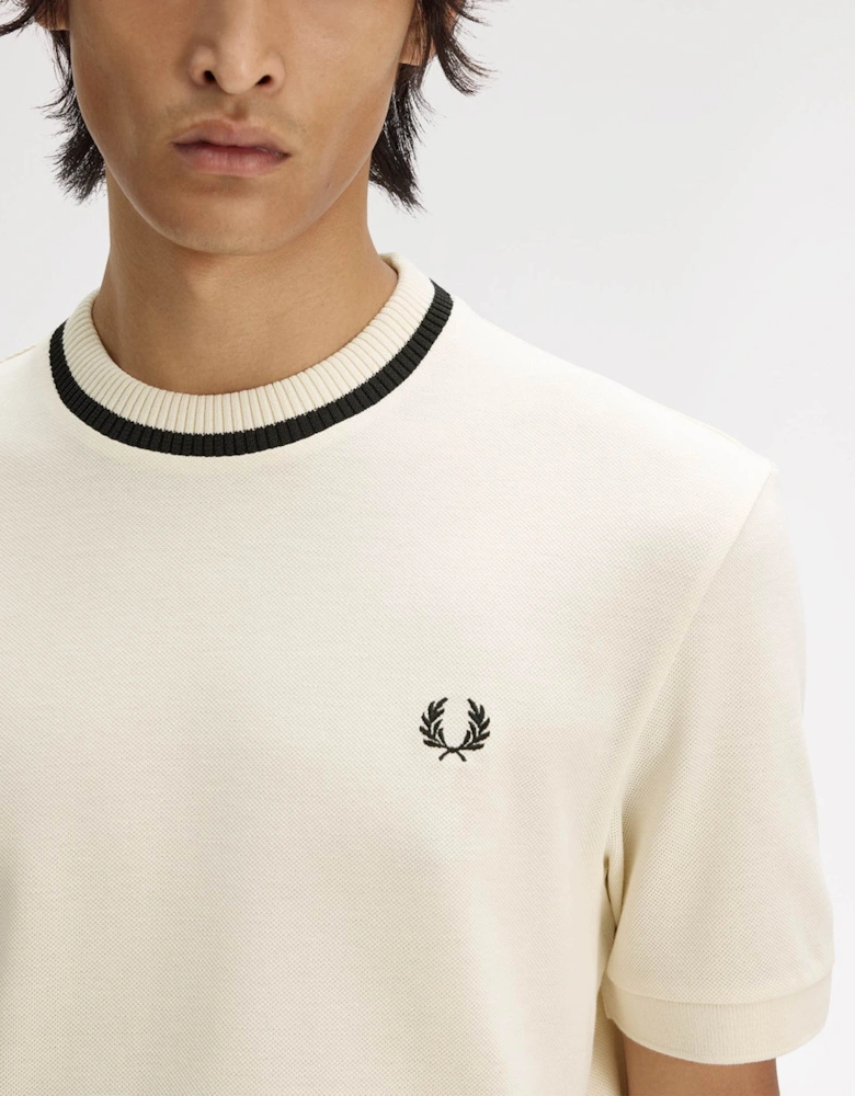 Fred Perry Mens Crew Neck Pique T-Shirt - Ecru 91B