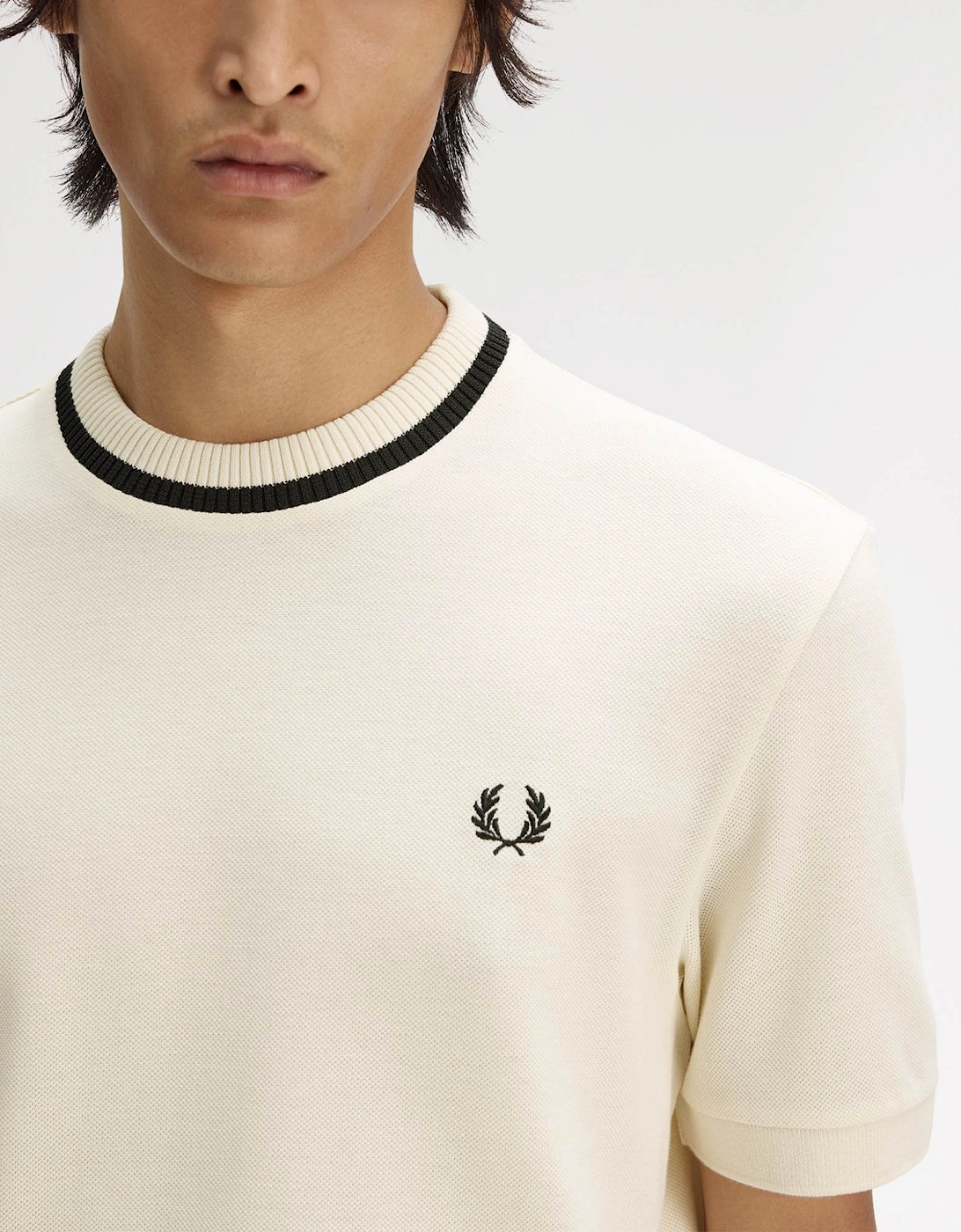 Fred Perry Mens Crew Neck Pique T-Shirt - Ecru 91B