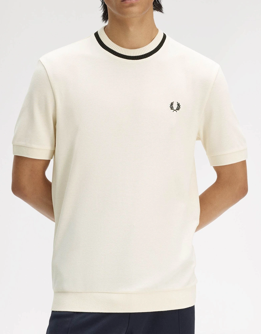 Fred Perry Mens Crew Neck Pique T-Shirt - Ecru 91B