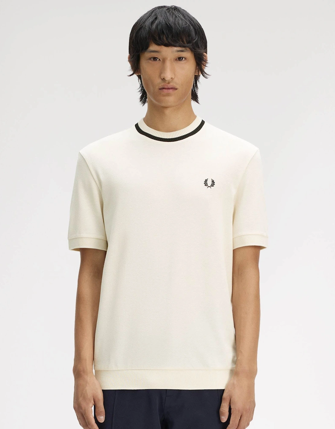 Fred Perry Mens Crew Neck Pique T-Shirt - Ecru 91B