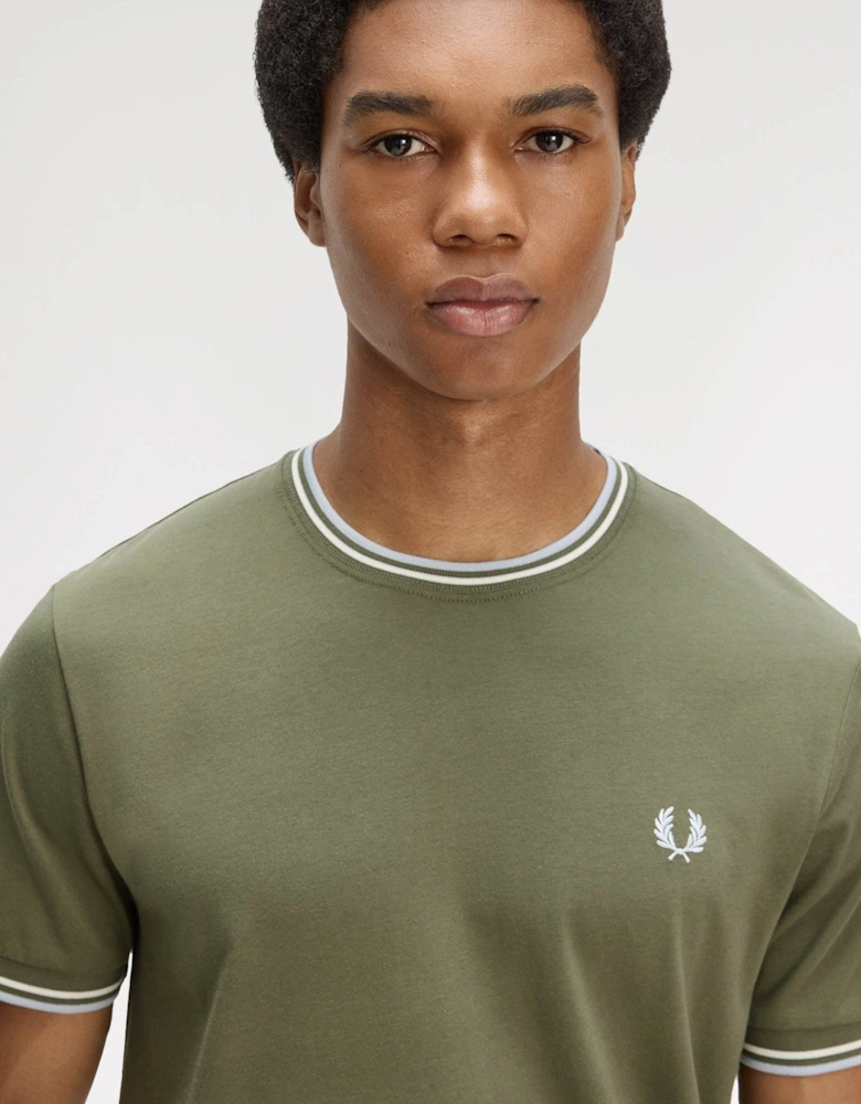 Fred Perry Mens Twin Tipped T-Shirt - Laurel Wreath Green/Ecru/Dusky Blue 87B