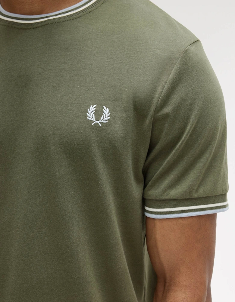 Fred Perry Mens Twin Tipped T-Shirt - Laurel Wreath Green/Ecru/Dusky Blue 87B