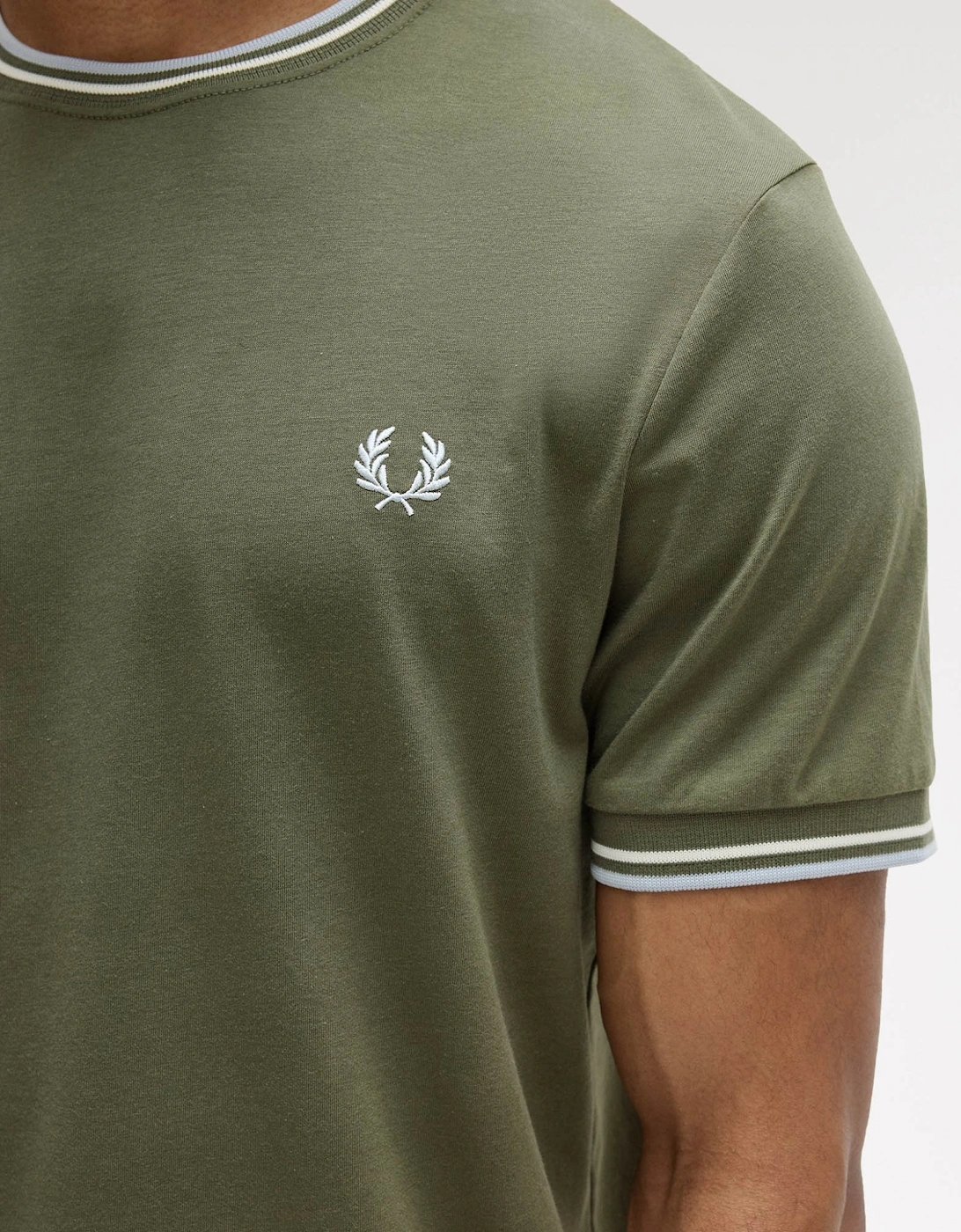 Fred Perry Mens Twin Tipped T-Shirt - Laurel Wreath Green/Ecru/Dusky Blue 87B
