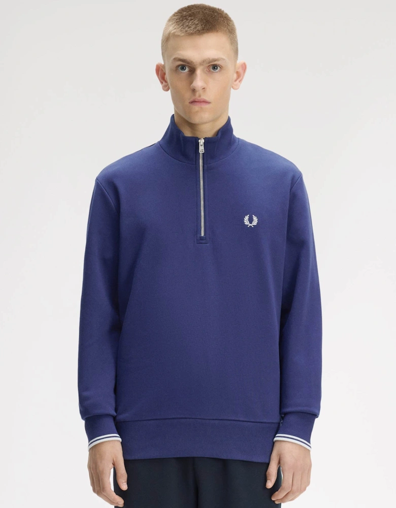 Fred Perry Mens Half Zip Sweatshirt - French Navy/Dusky Blue/Dusky Blue 93B