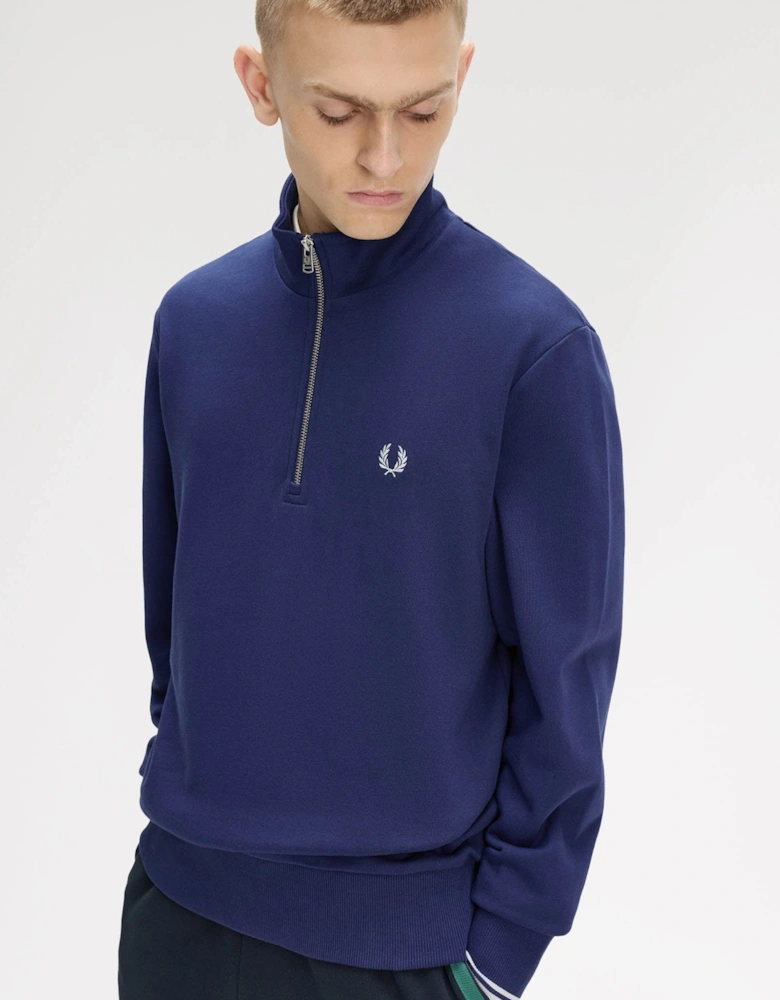 Fred Perry Mens Half Zip Sweatshirt - French Navy/Dusky Blue/Dusky Blue 93B