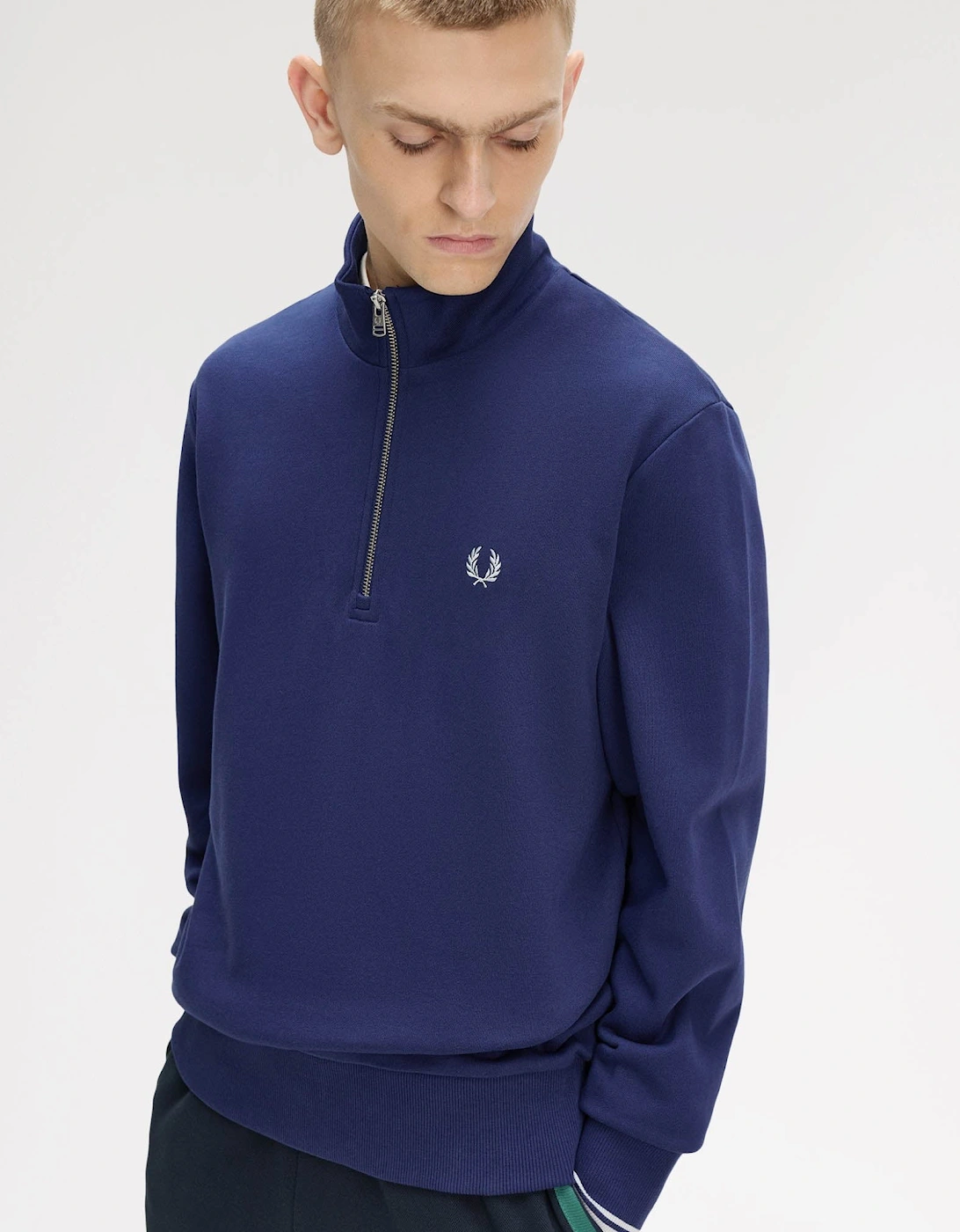 Fred Perry Mens Half Zip Sweatshirt - French Navy/Dusky Blue/Dusky Blue 93B