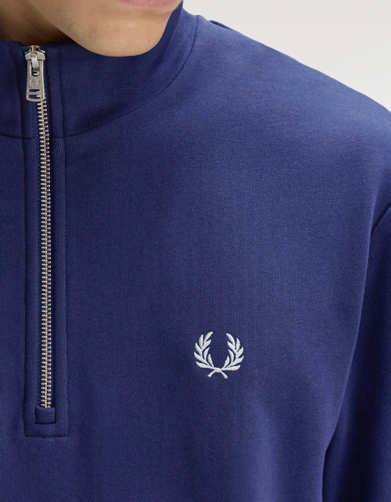 Fred Perry Mens Half Zip Sweatshirt - French Navy/Dusky Blue/Dusky Blue 93B