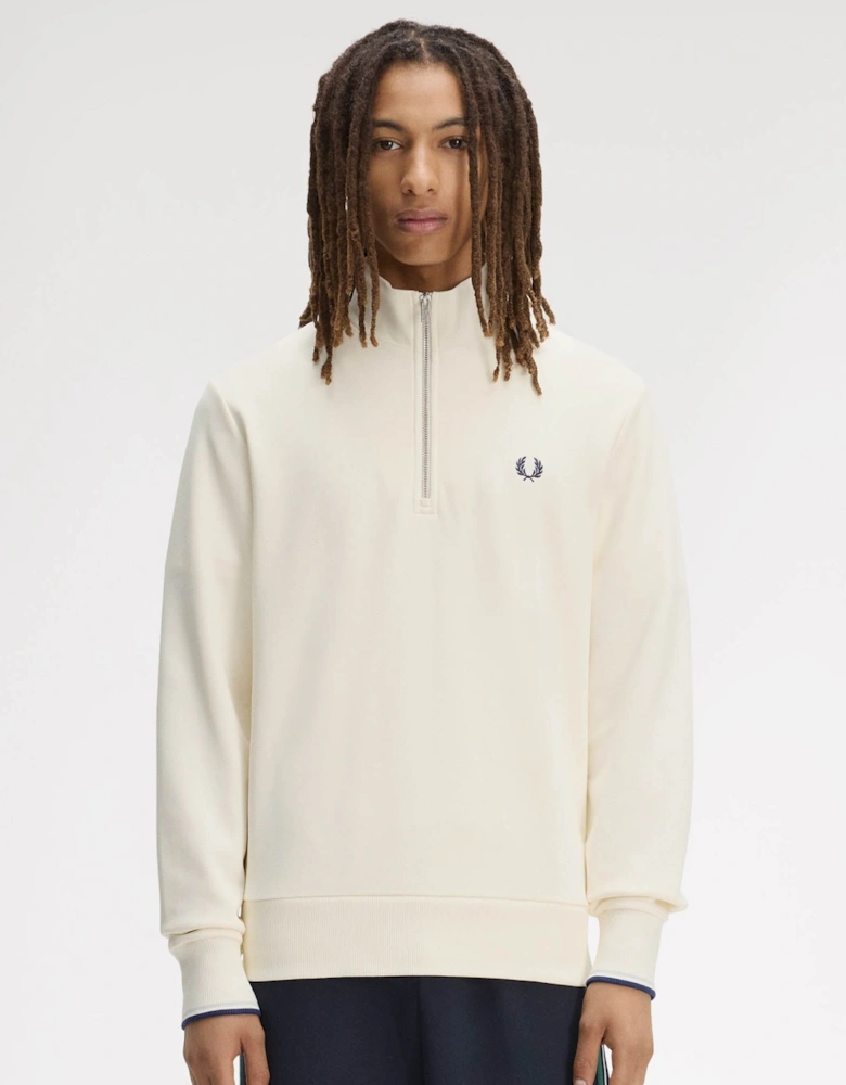 Fred Perry Mens Half Zip Sweatshirt - Ecru/Dusky Blue/French Navy 94B
