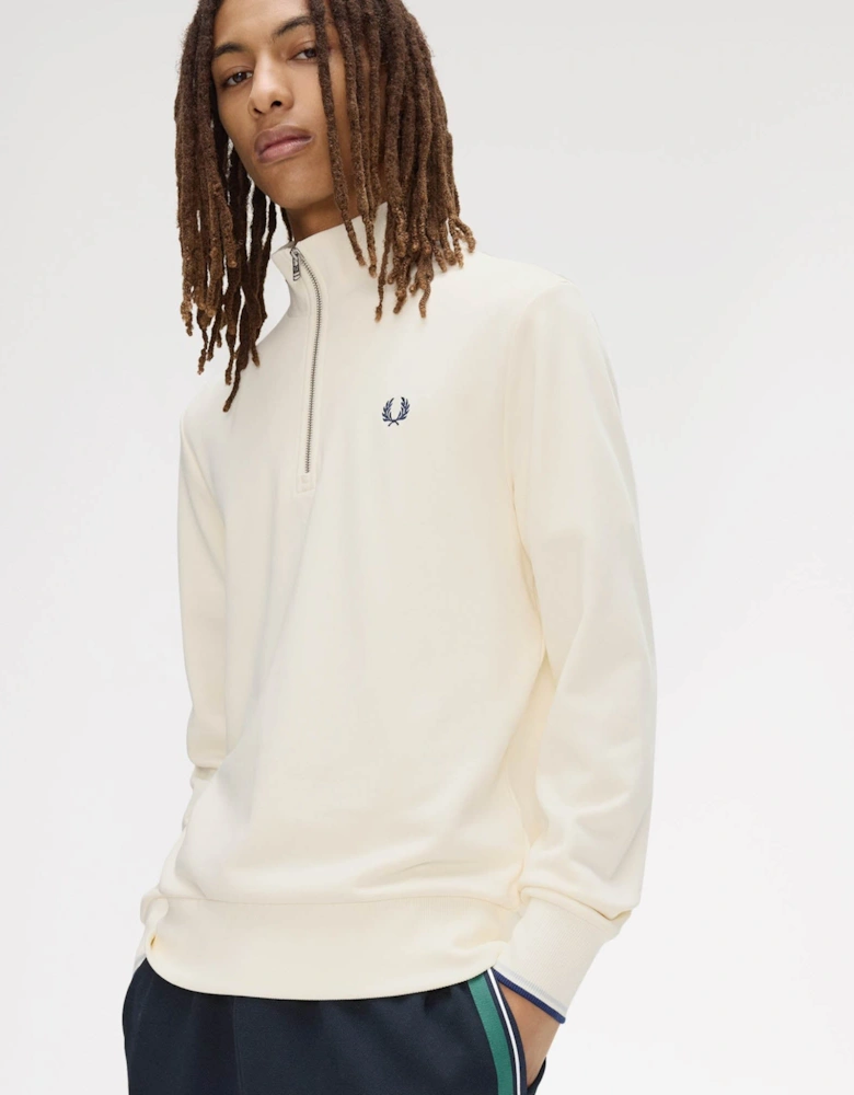 Fred Perry Mens Half Zip Sweatshirt - Ecru/Dusky Blue/French Navy 94B