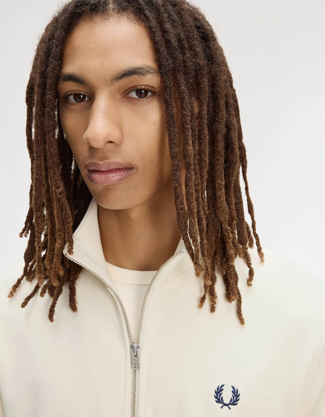Fred Perry Mens Half Zip Sweatshirt - Ecru/Dusky Blue/French Navy 94B