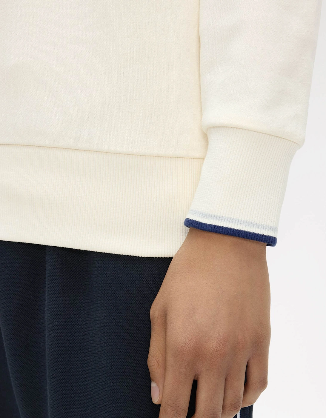 Fred Perry Mens Half Zip Sweatshirt - Ecru/Dusky Blue/French Navy 94B
