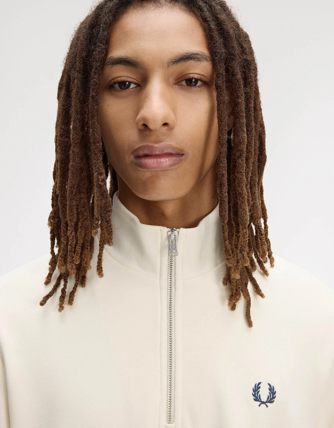Fred Perry Mens Half Zip Sweatshirt - Ecru/Dusky Blue/French Navy 94B