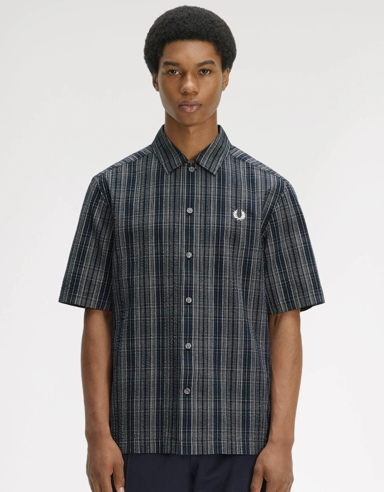 Fred Perry Mens Seersucker Check Shirt - Navy 608
