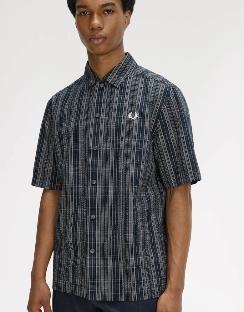 Fred Perry Mens Seersucker Check Shirt - Navy 608