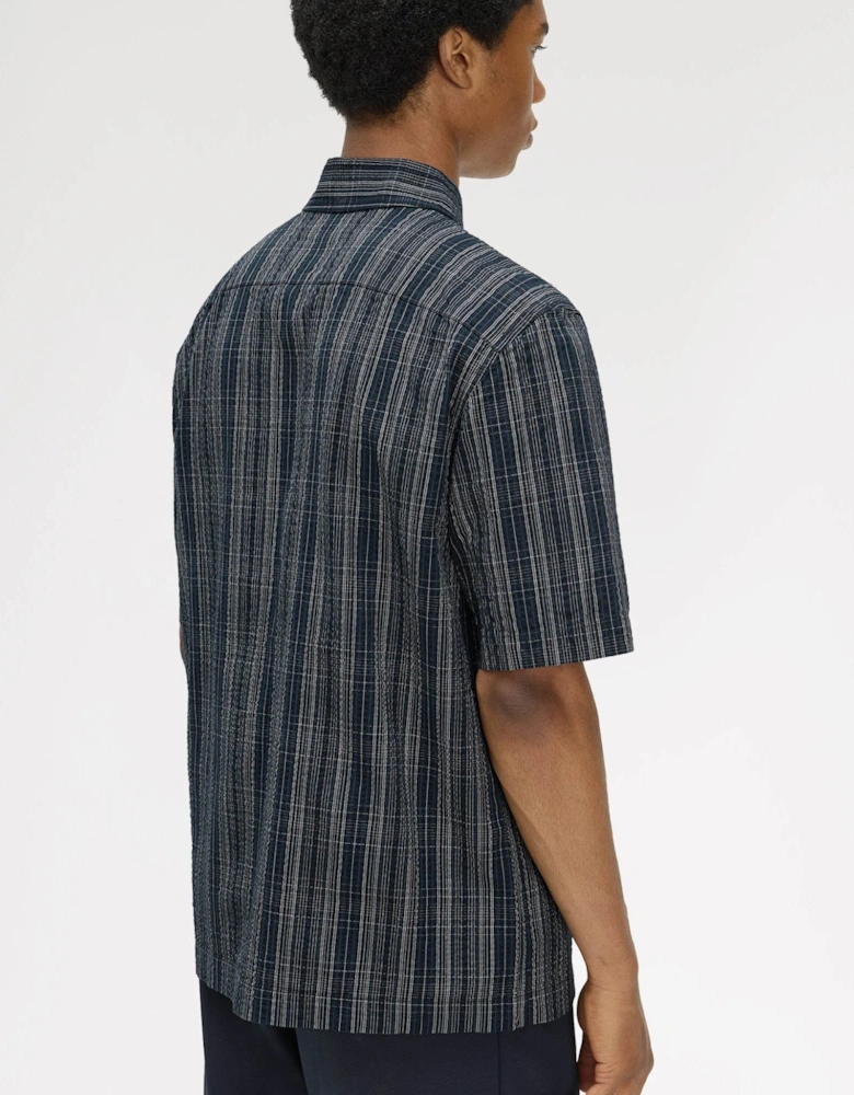 Fred Perry Mens Seersucker Check Shirt - Navy 608