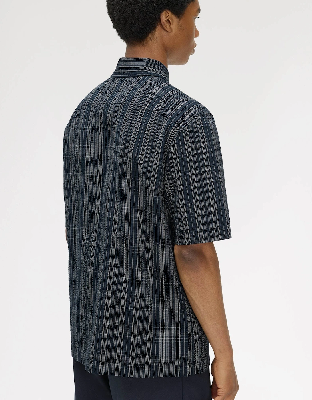 Fred Perry Mens Seersucker Check Shirt - Navy 608