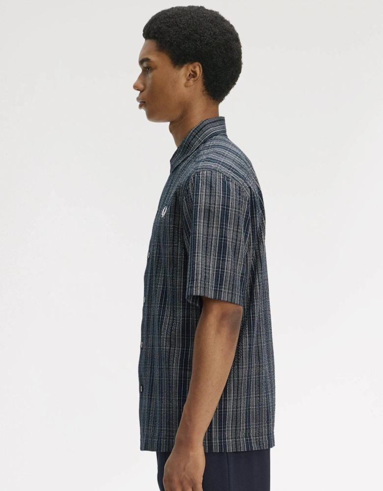 Fred Perry Mens Seersucker Check Shirt - Navy 608