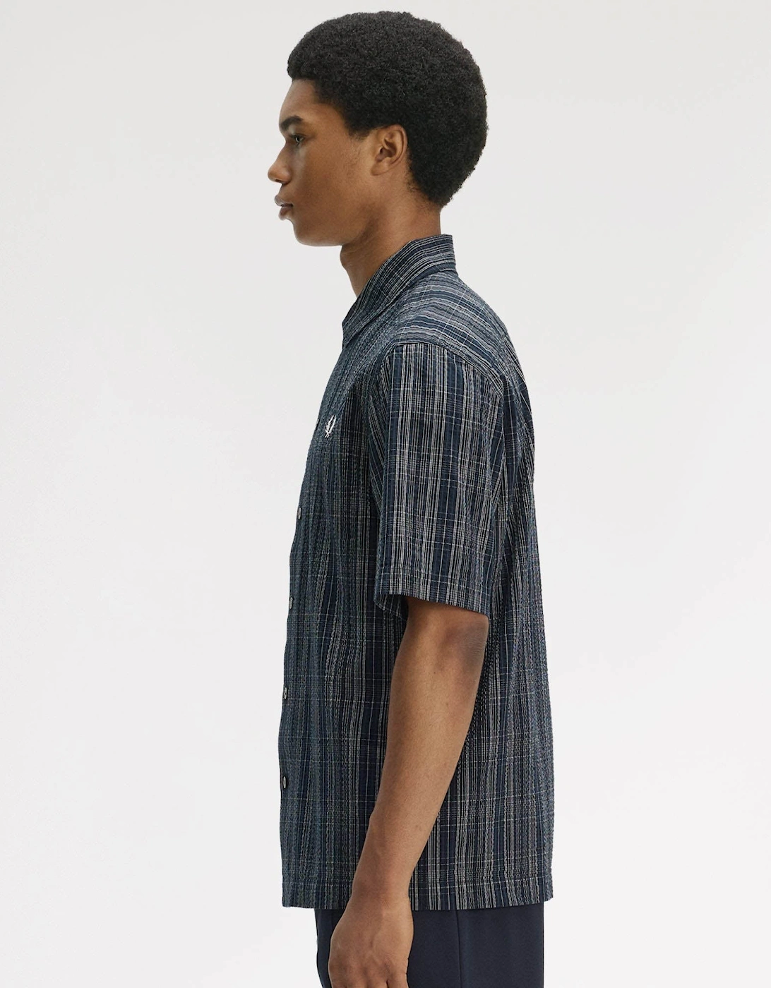 Fred Perry Mens Seersucker Check Shirt - Navy 608