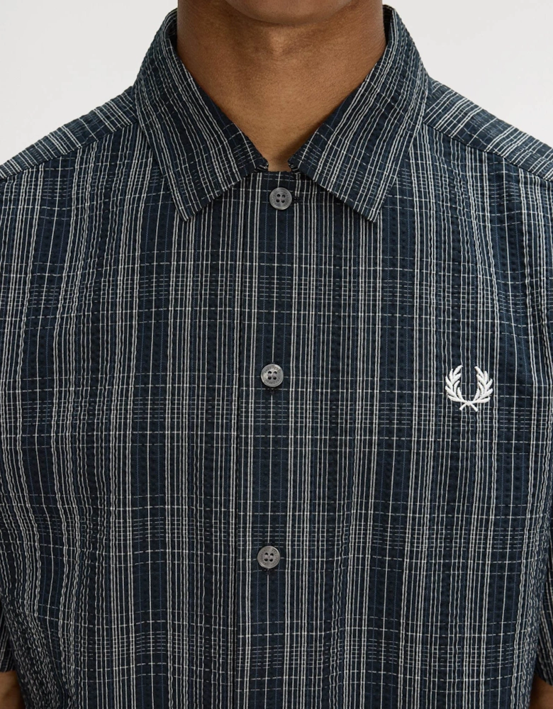 Fred Perry Mens Seersucker Check Shirt - Navy 608