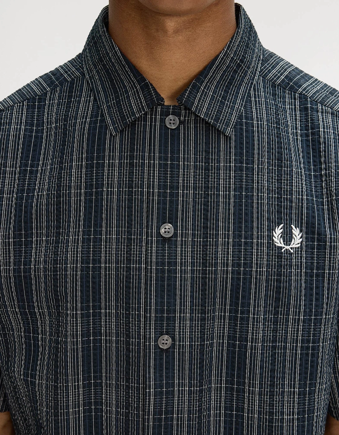 Fred Perry Mens Seersucker Check Shirt - Navy 608