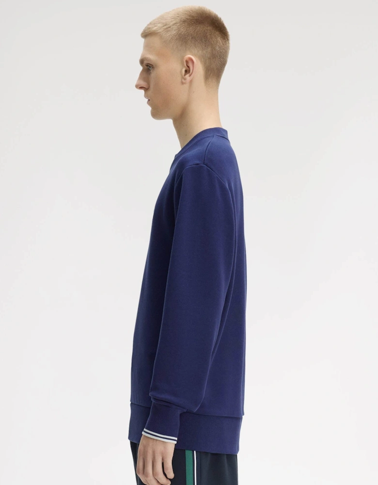 Fred Perry Mens Crew Neck Sweatshirt - French Navy/Dusky Blue/Dusky Blue 93B