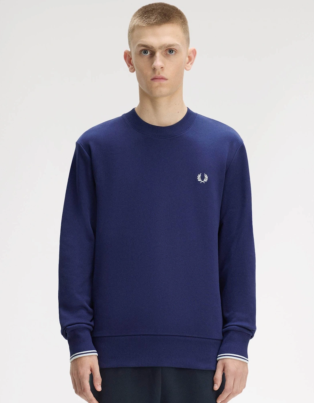 Fred Perry Mens Crew Neck Sweatshirt - French Navy/Dusky Blue/Dusky Blue 93B, 7 of 6