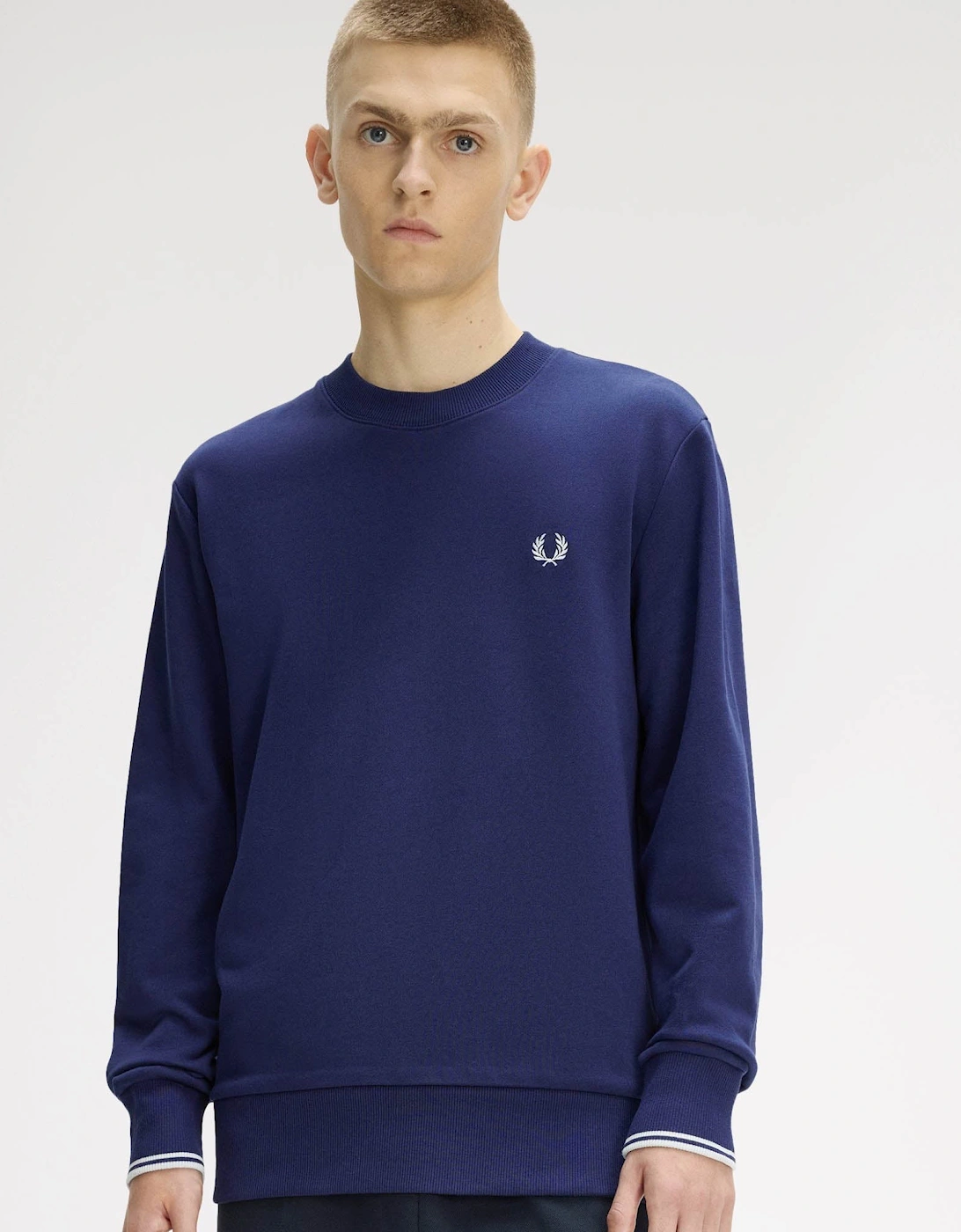 Fred Perry Mens Crew Neck Sweatshirt - French Navy/Dusky Blue/Dusky Blue 93B