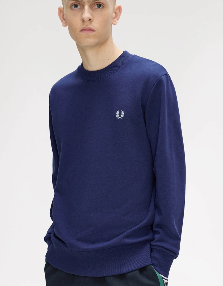 Fred Perry Mens Crew Neck Sweatshirt - French Navy/Dusky Blue/Dusky Blue 93B