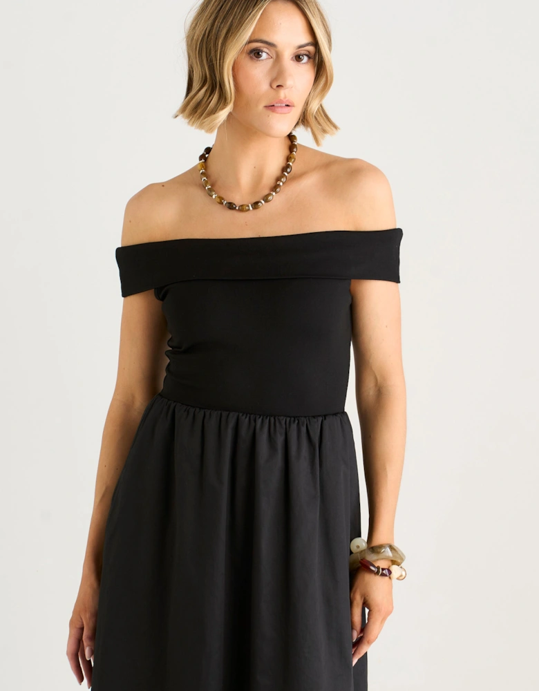 Black Bardot Jersey Mix Bubble Hem Midi Dress