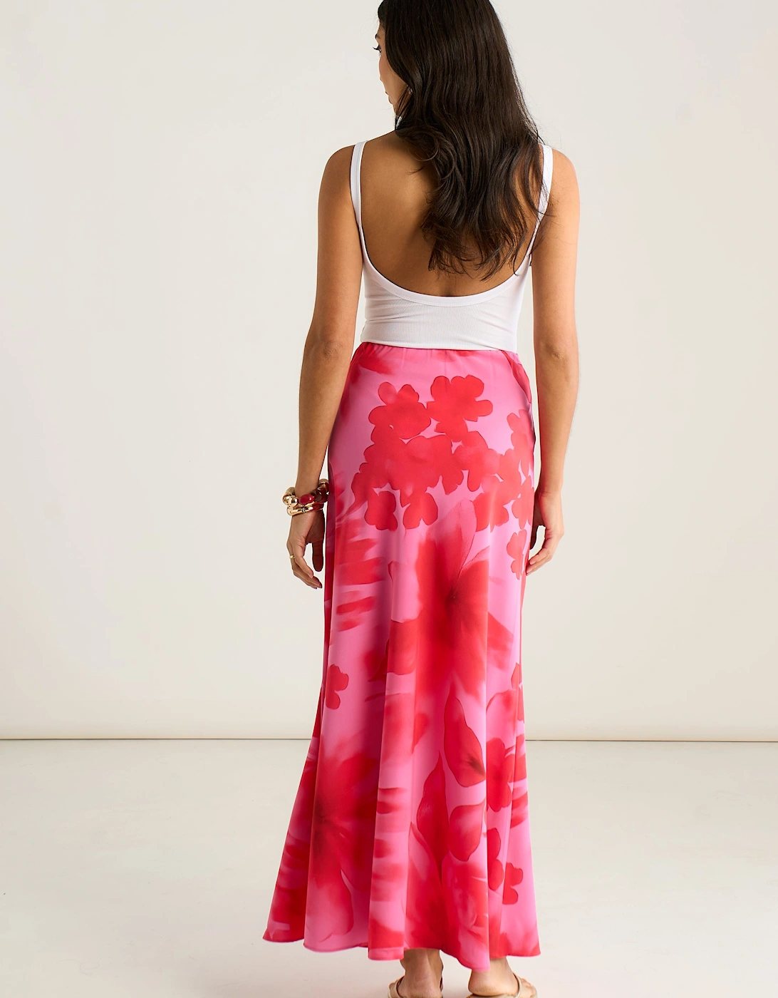Pink Watercolour Floral Print A Line Maxi Skirt