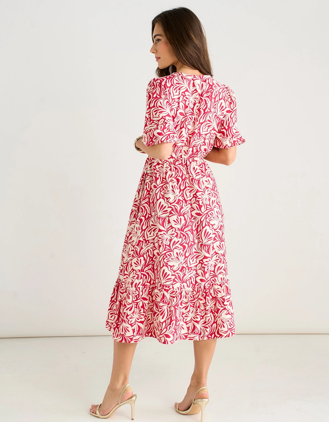 Red Paisley Print Elasticated Waist Midi Dress