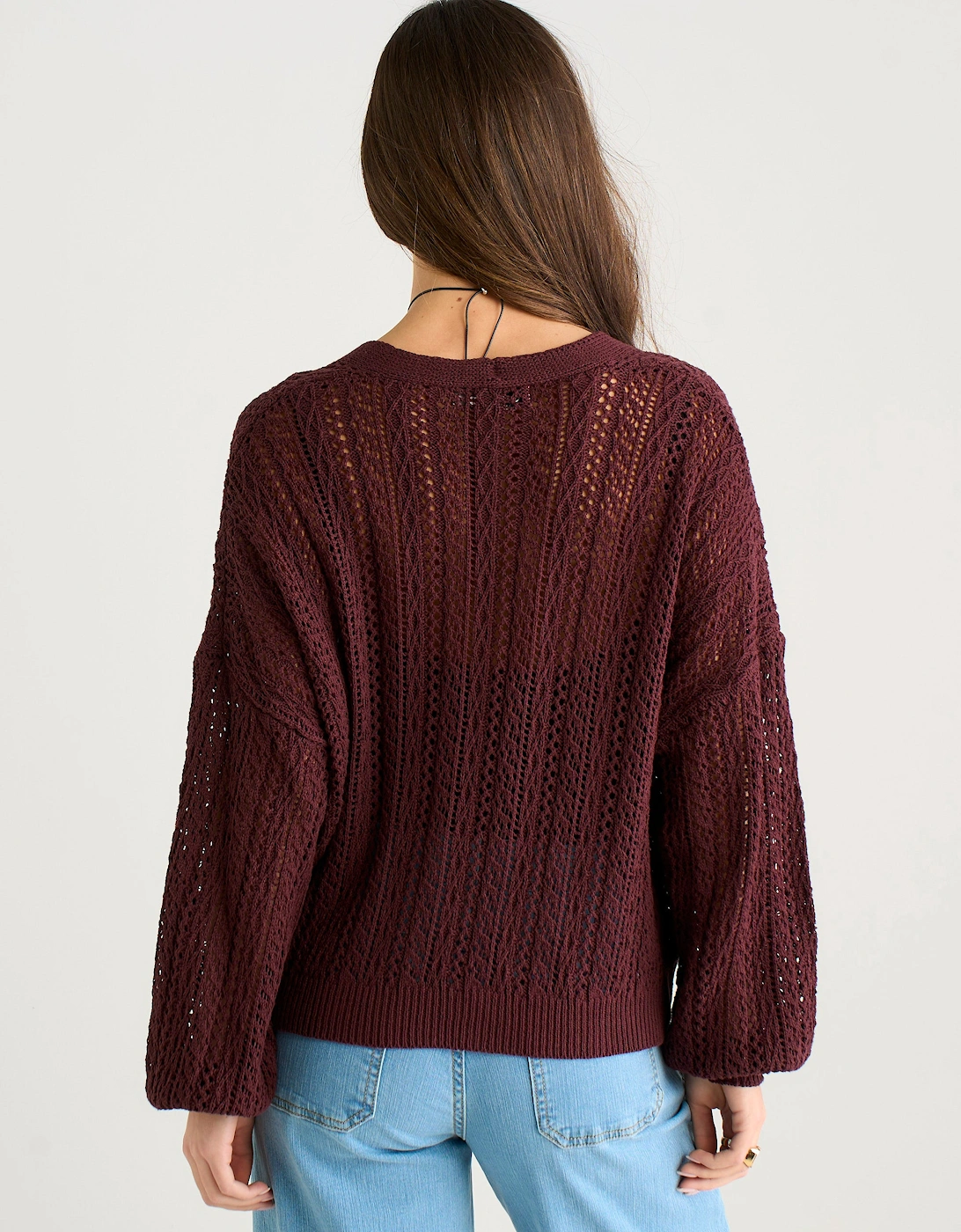 Chocolate Pointelle Knit Button-Front Cardigan